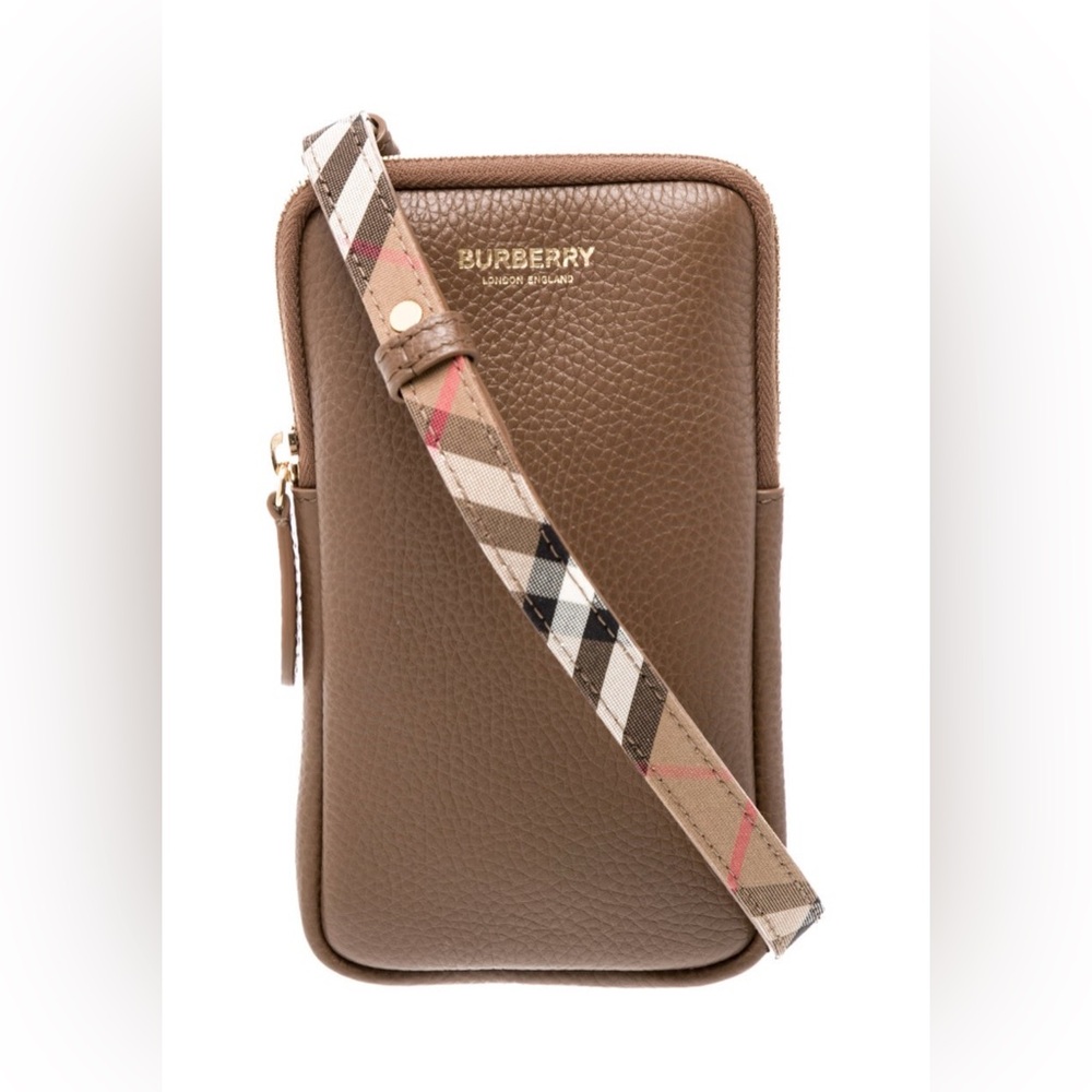 NWT NEW Burberry Leather Phone Pouch Women Brown Crossbody Bags RARE sold out